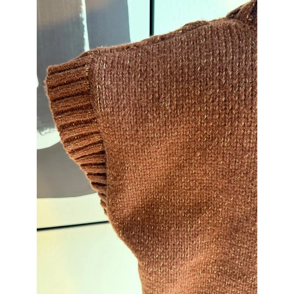 OntWelfth Metallic Knit Sleeveless Sweater Vest with Pearls – Brown Shimmer, XL - Picture 14 of 15